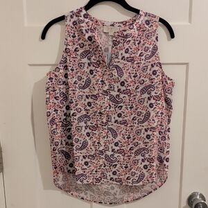 LOFT Sleeveless Paisley Blouse - Purple and Pink